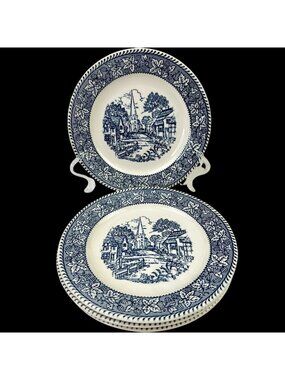 Vintage Homer Laughlin Shakespeare Country 4 Dessert Plate Round Blue 7.25"